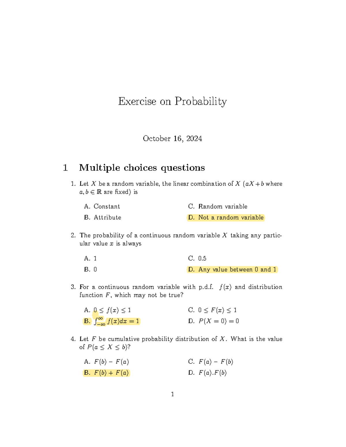 Exercise 7 - Probability Questions and Exercises for Statistics 101 ...