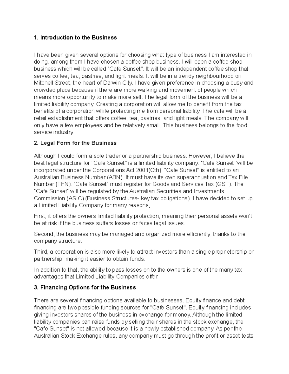 BUS 101: Introduction to Business - Coffee Shop Business Plan - Studocu