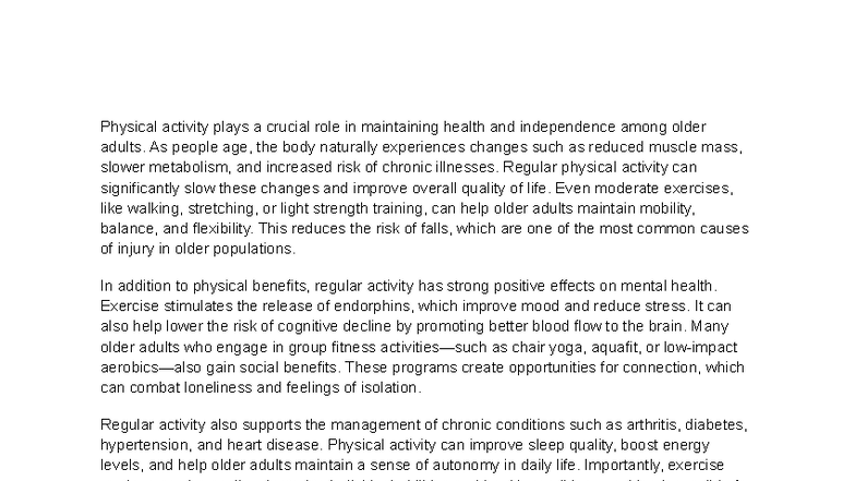 The Benefits of Physical Activity for Older Adults: Health ...