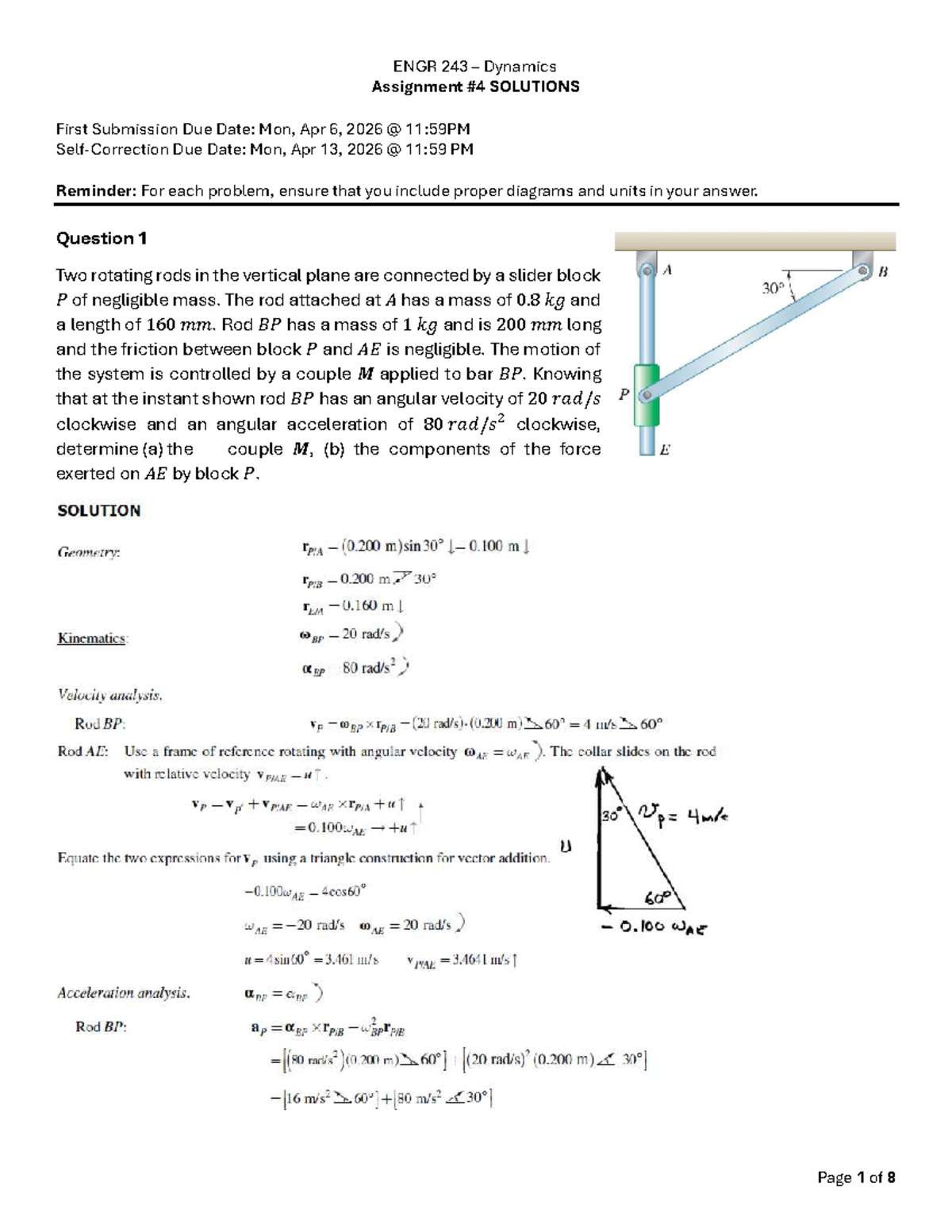 ENGR 243 Dynamics Assignment 4 Solutions - First Submission - Studocu