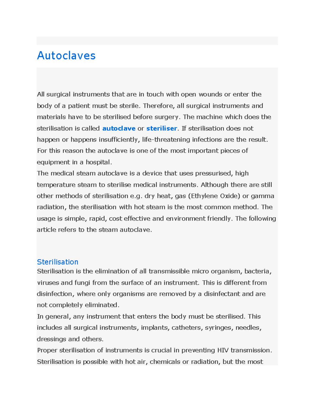 Autoclaves: Essential Sterilisation Notes for Medical Instruments - Studocu