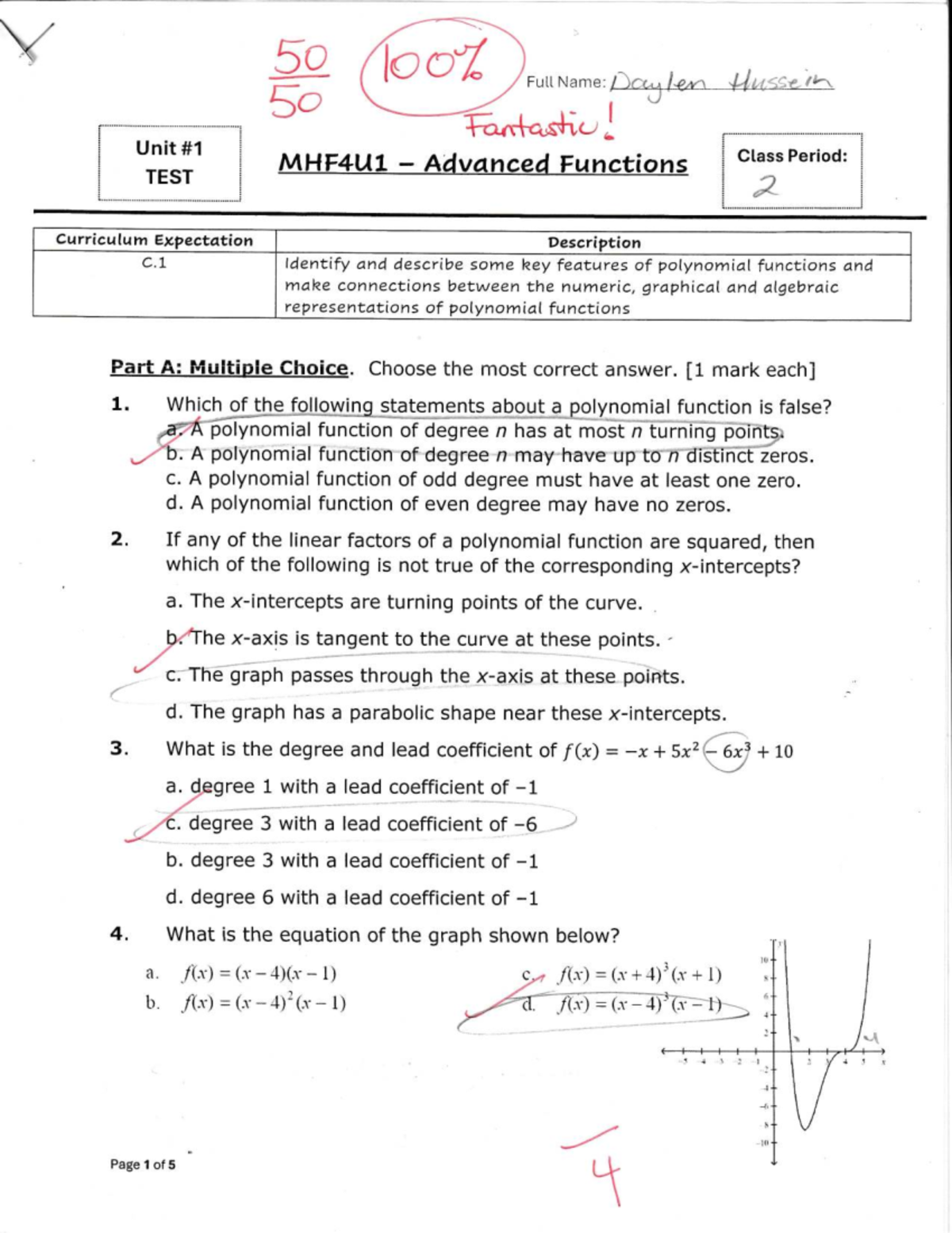 Unit TEST MHF4U1 Advanced Functions - Chapter 1 Review and Feedback ...