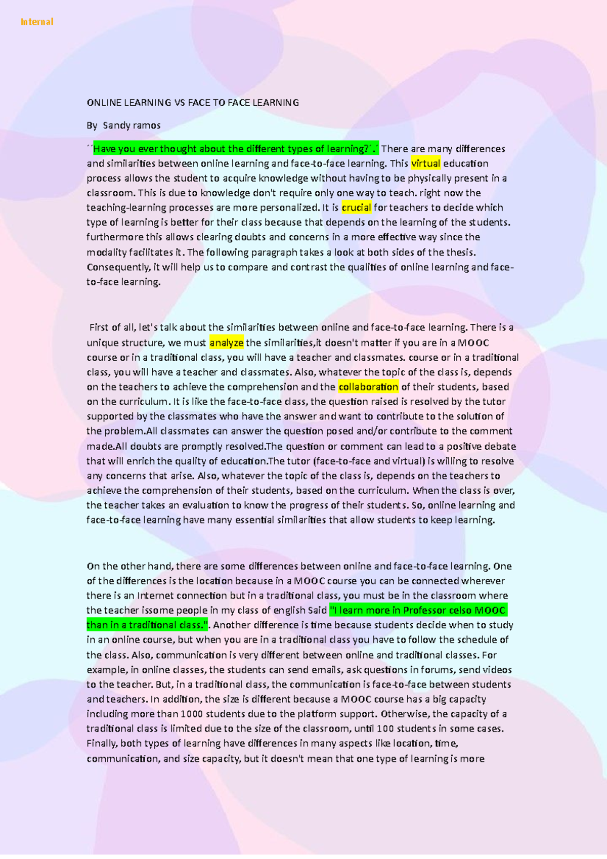 Online Learning VS FACE TO FACE Learning - ONLINE LEARNING VS FACE TO ...