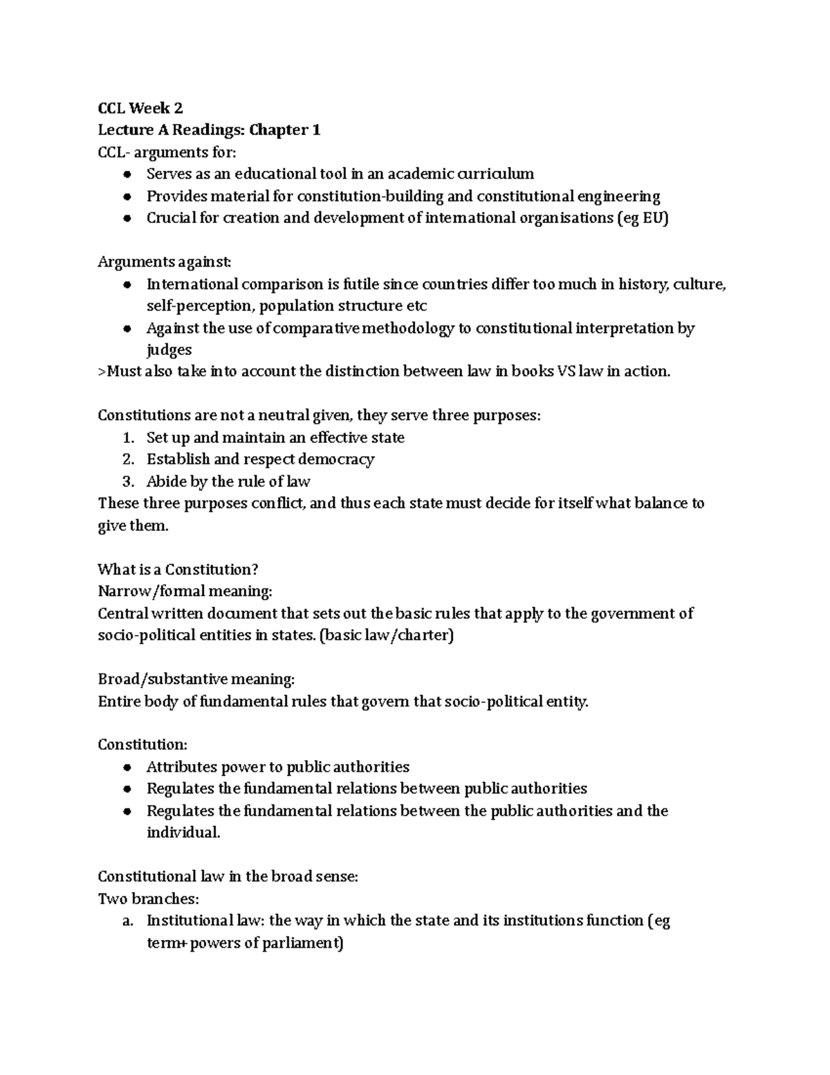 CCL- Lecture A: Constitutional Concepts and Challenges in Week 2 ...
