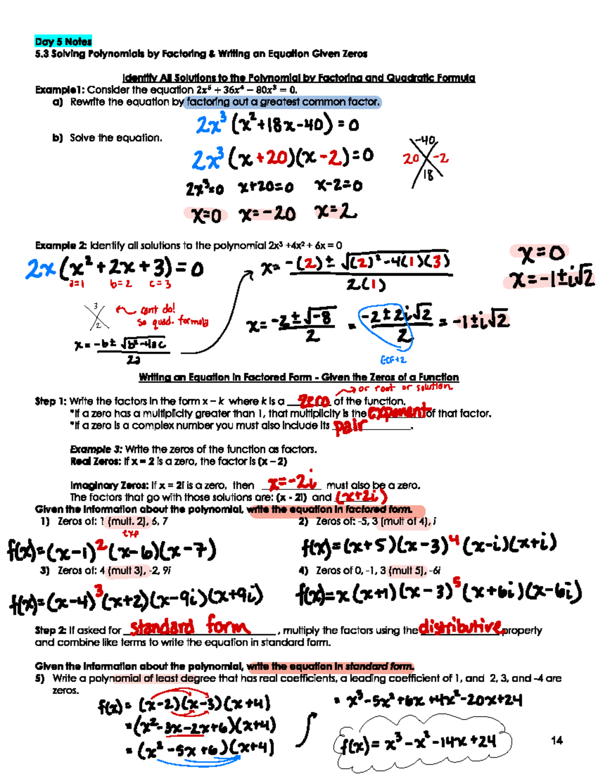 Day 5 Notes: Solving Polynomials by Factoring - Studocu