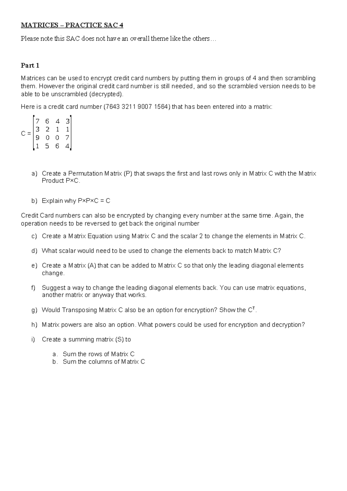 Matrices Practice SAC 4: Encryption, Dominance, and Population Dynamics ...