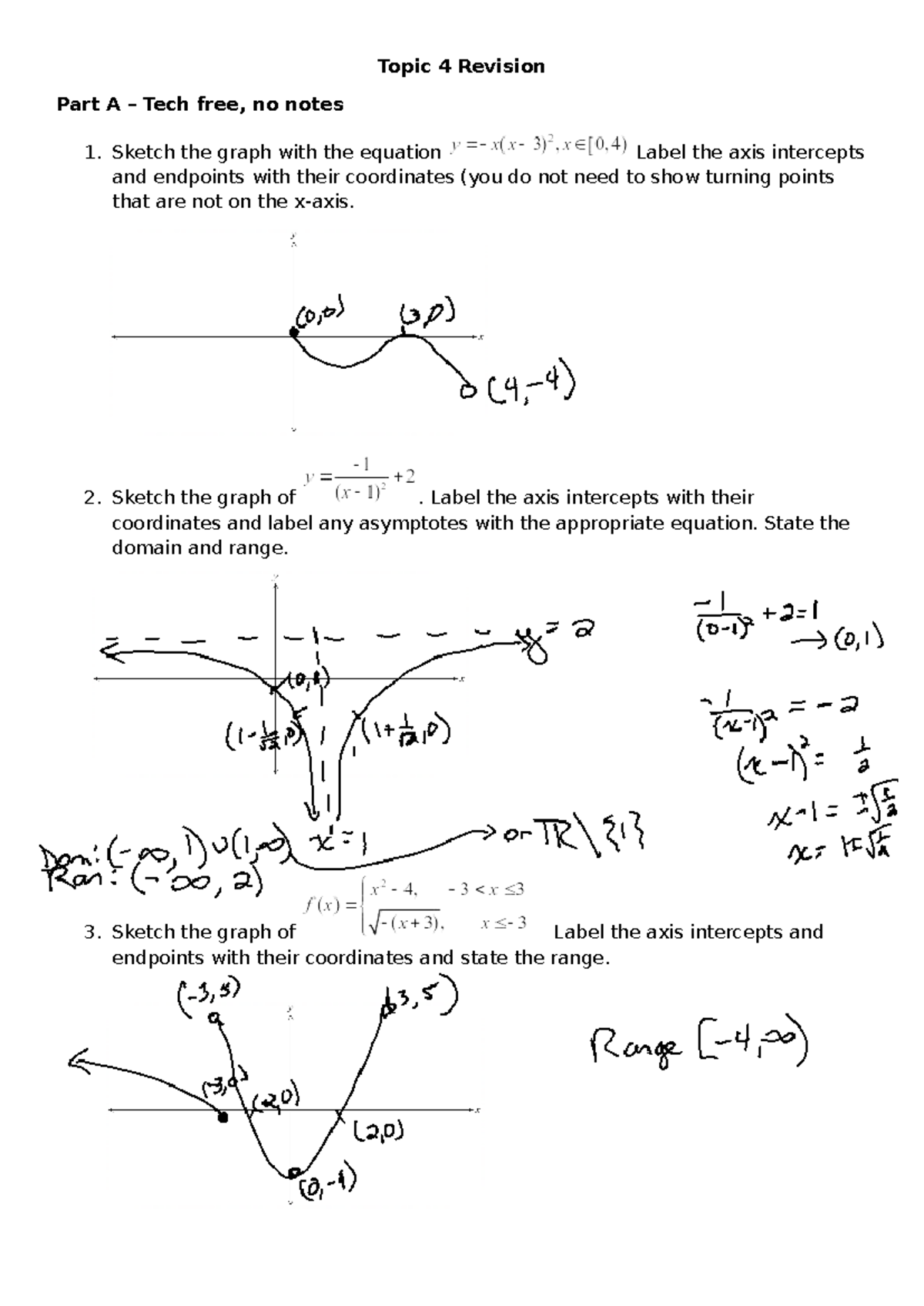 Solutions - Test Revision, Topics 4-5: Graphing Functions & Inverses ...