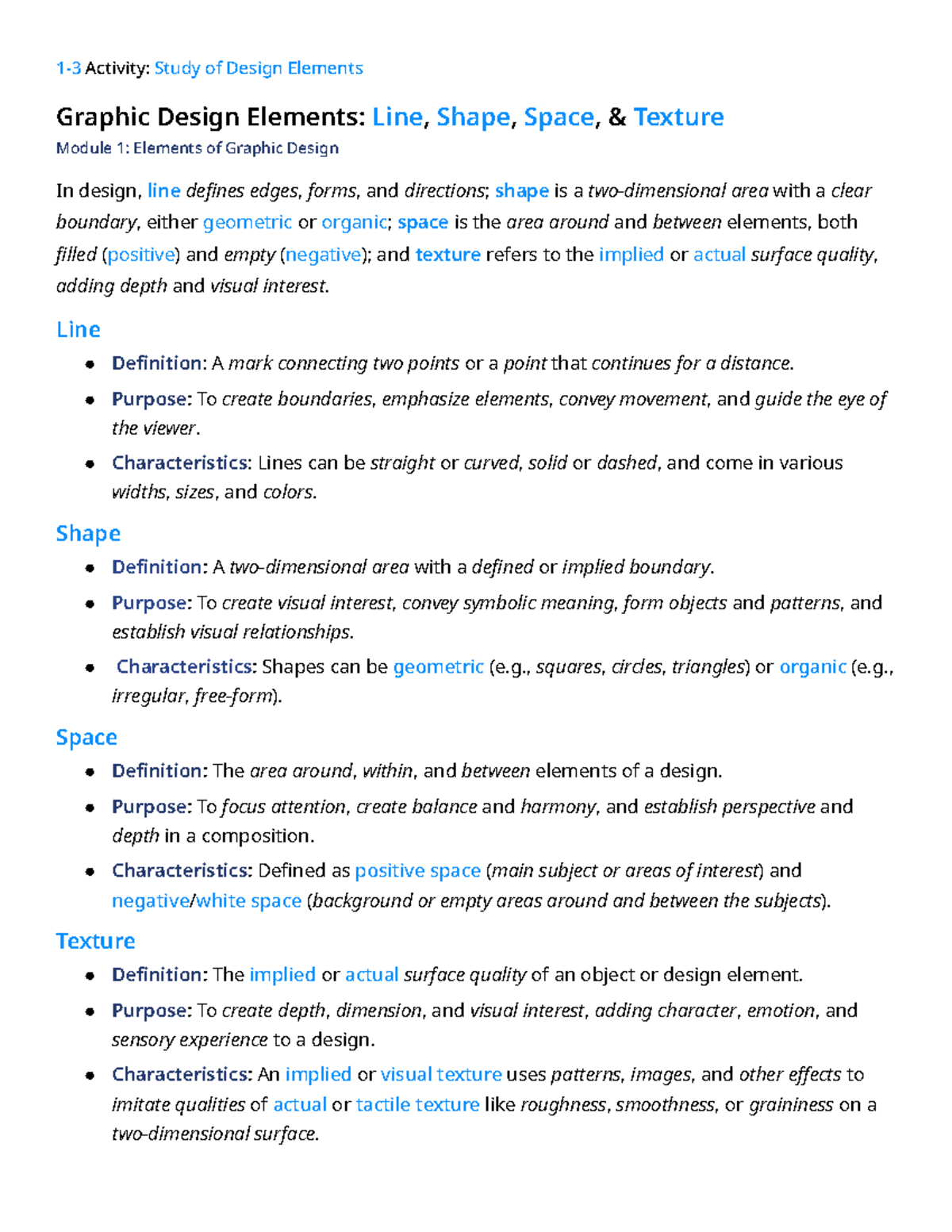 Module 1: Graphic Design Elements - Line, Shape, Space, Texture - Studocu
