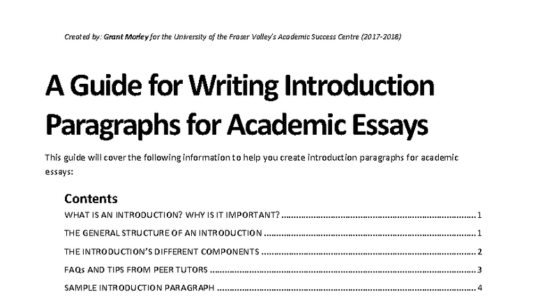 A Guide to Writing Intro Paragraphs for Academic Essays - Studocu