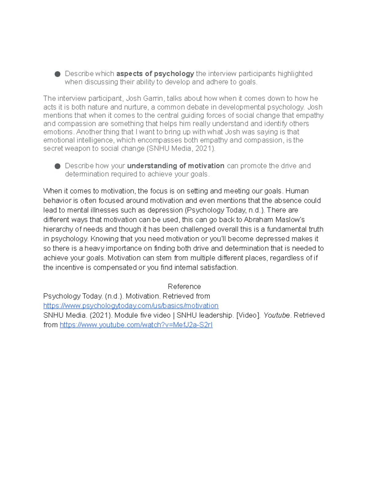 Module 5 Reflection: Psychology of Goals and Motivation - Studocu