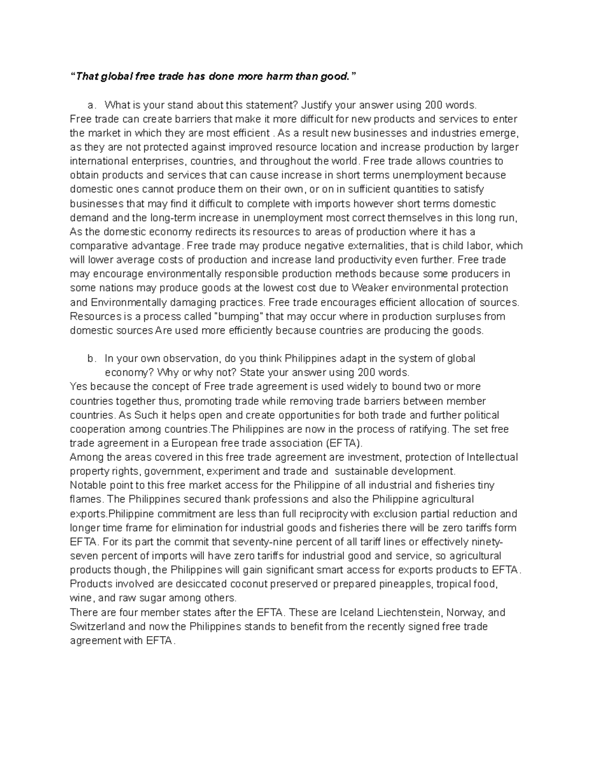 Analysis of Global Free Trade: Impacts and Observations on the ...