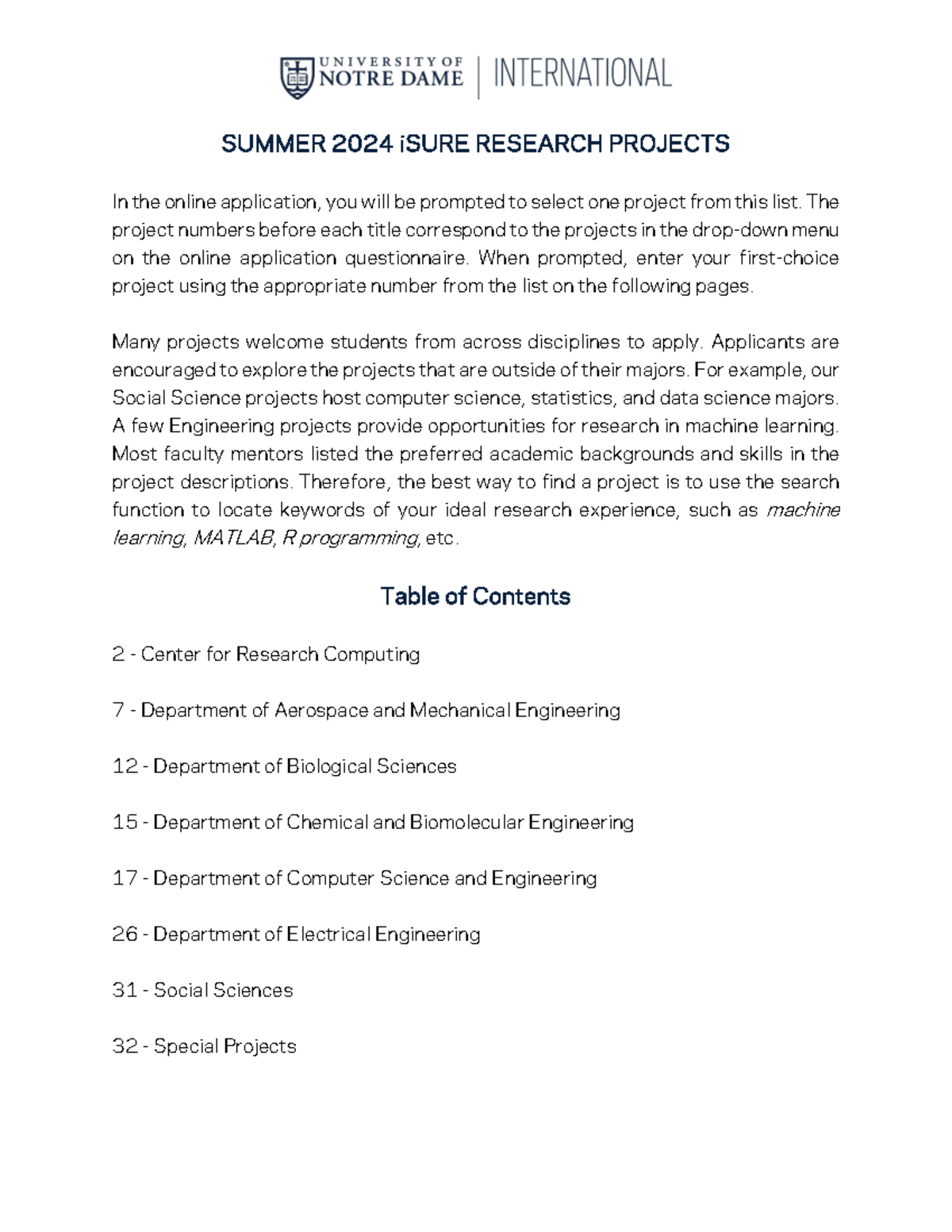 SUMMER 2024 iSURE RESEARCH PROJECTS Overview and Application Guide ...