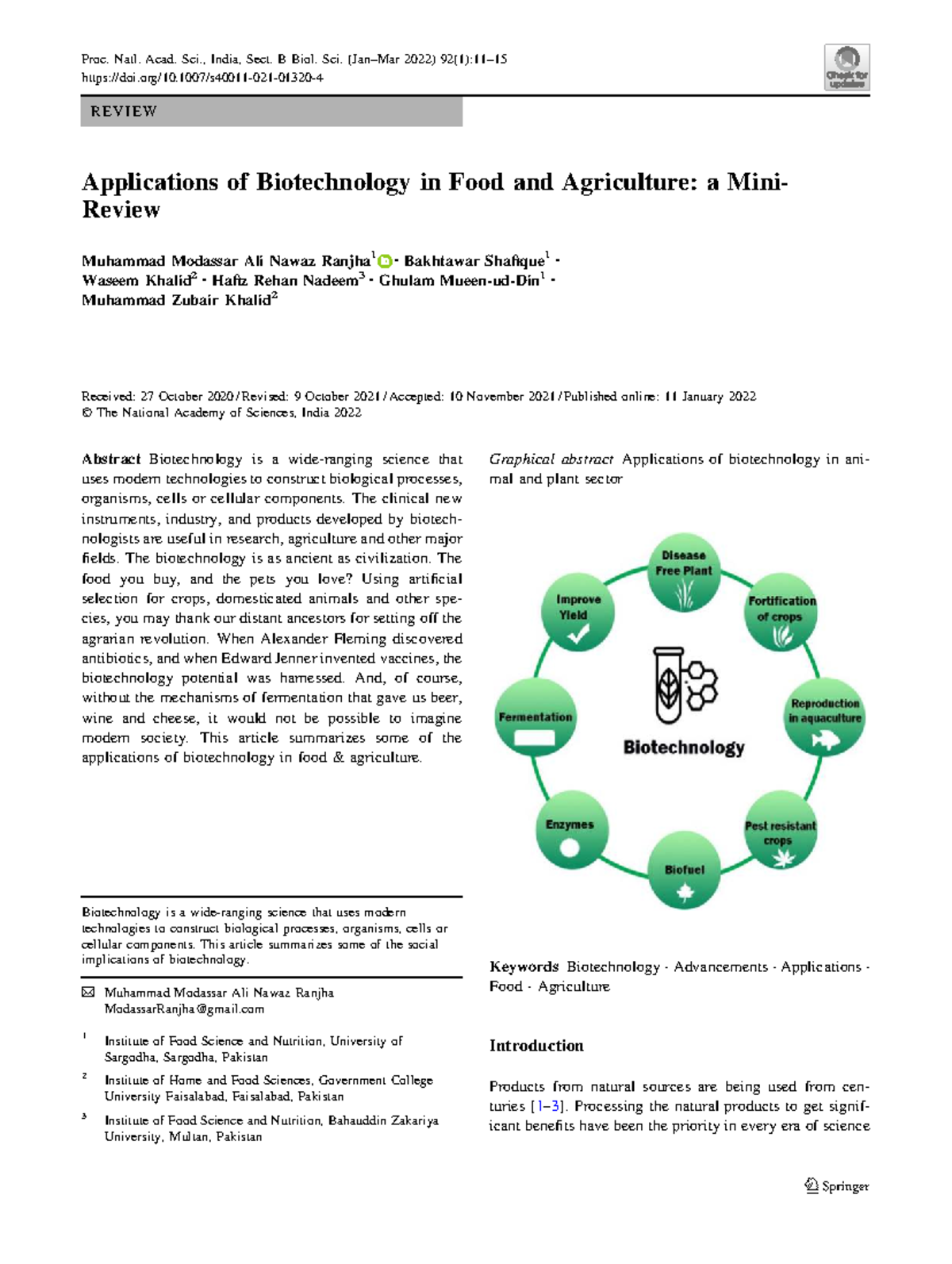 Applications of Biotechnology in Food & Agriculture: A Mini Review ...