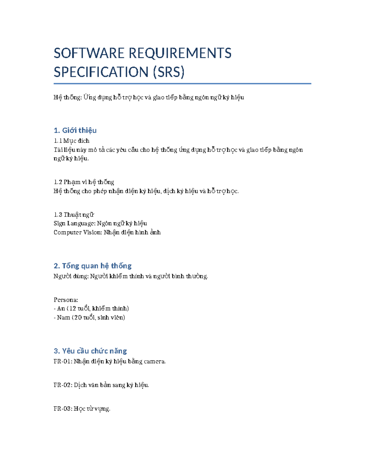SRS for Sign Language Learning & Communication App - Studocu
