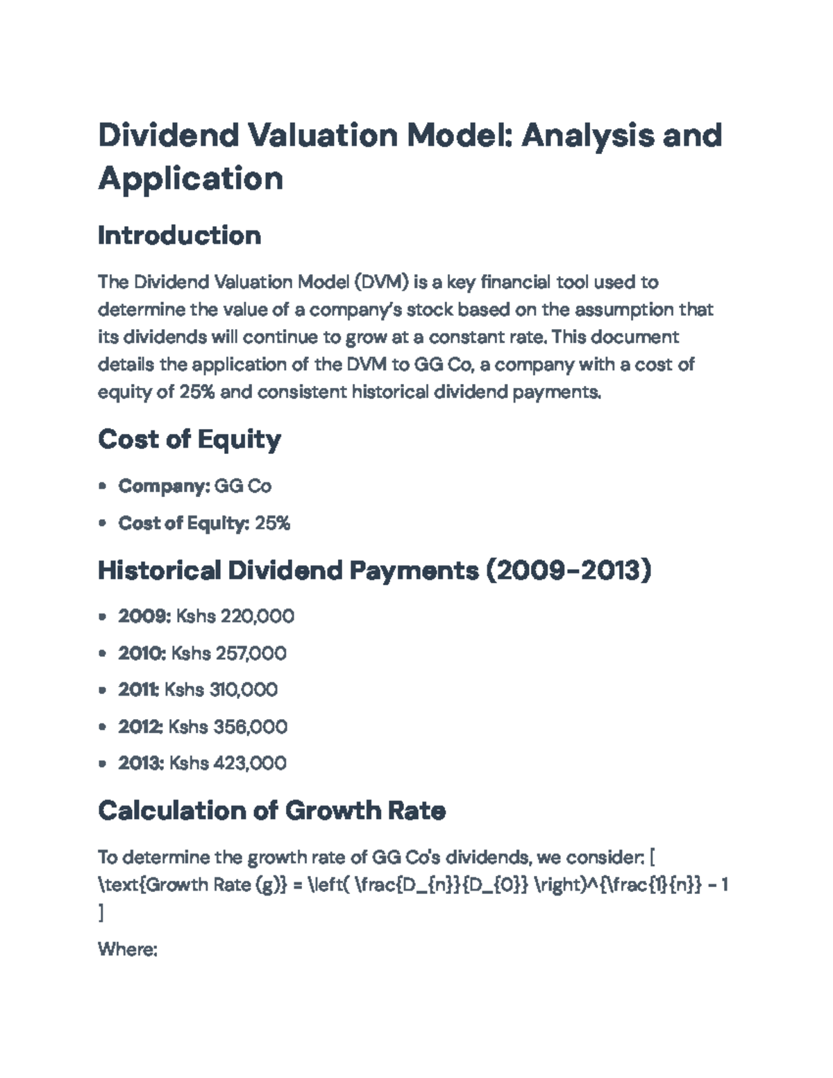 Dividend Valuation Model Analysis for GG Co (Finance 101) - Dividend ...