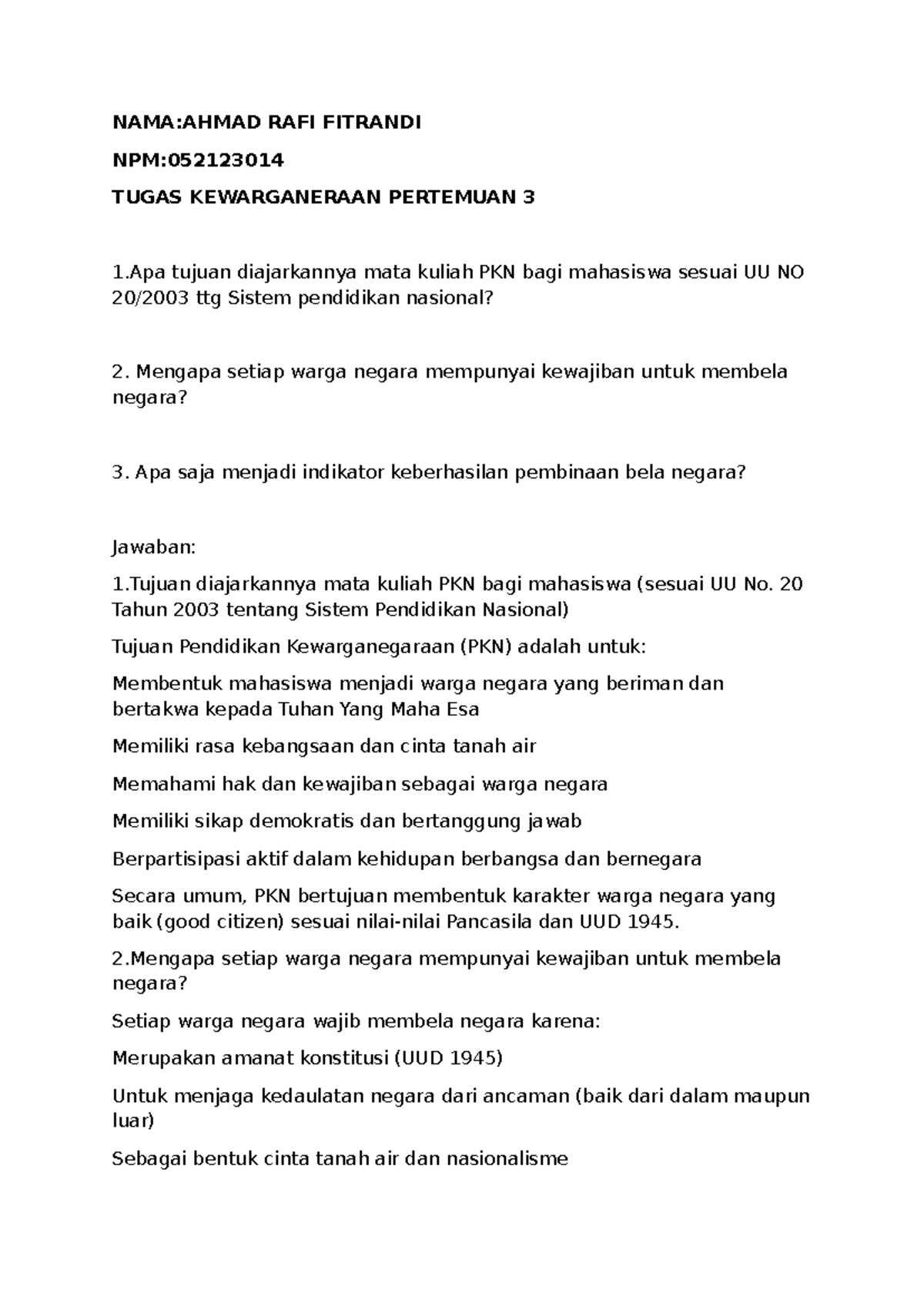 Tugas Kewarganegaraan PKN Pertemuan 3 - Ahmad Rafi Fitrandi - Studocu
