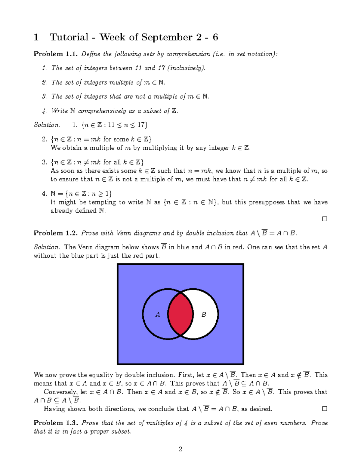 Tutorial 1: Questions and Solutions for Set Theory Concepts - Studocu