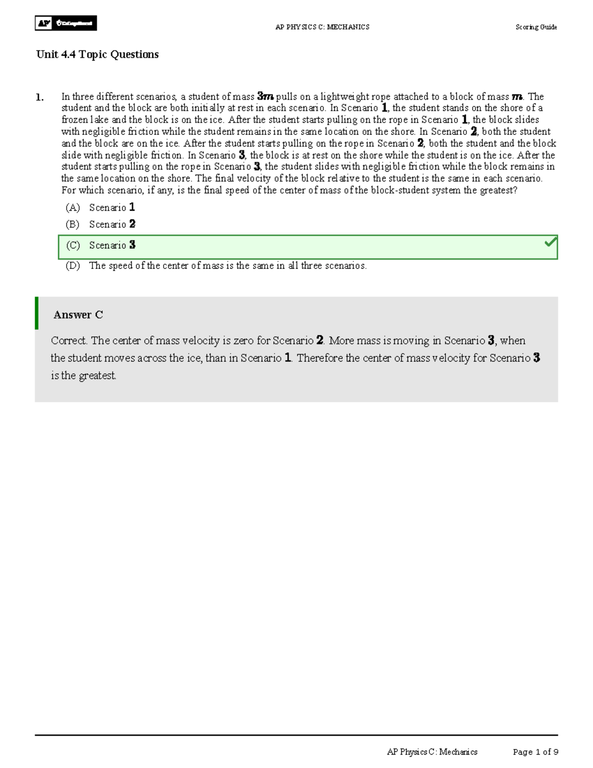 AP PHYSICS C: MECHANICS Unit 4.4 Scoring Guide Topic Questions - Studocu