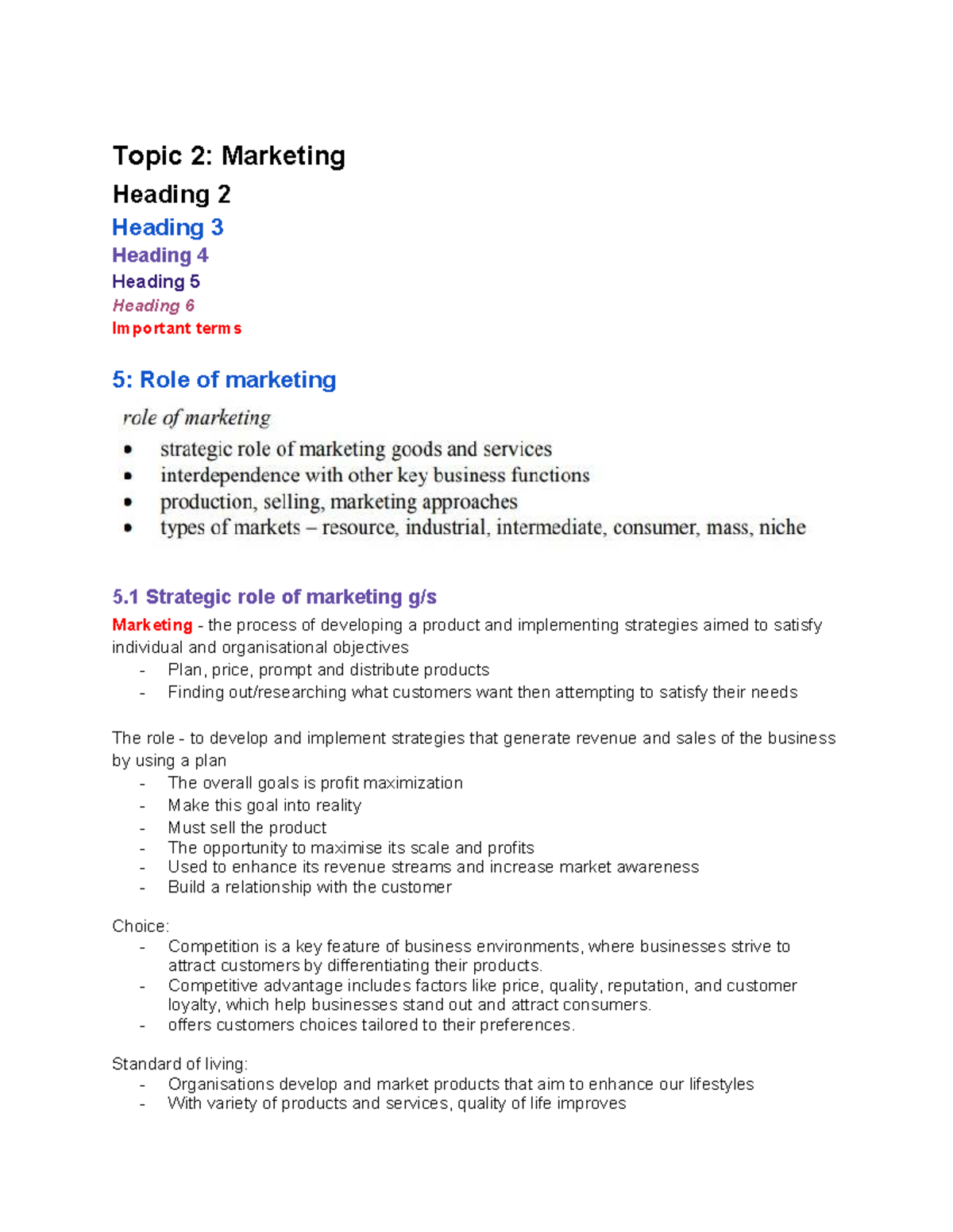 Marketing Business Studies Notes: Topic 2 Overview and Key Concepts ...