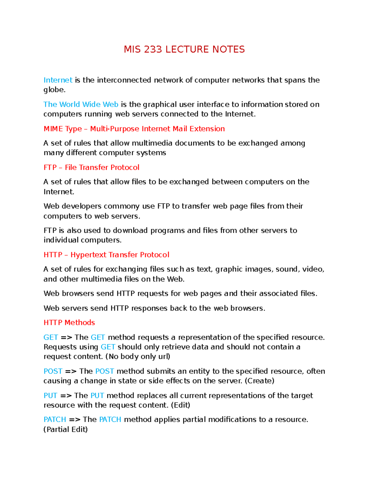 MIS 233 LECTURE NOTES: Understanding Internet Protocols and HTML Basics ...