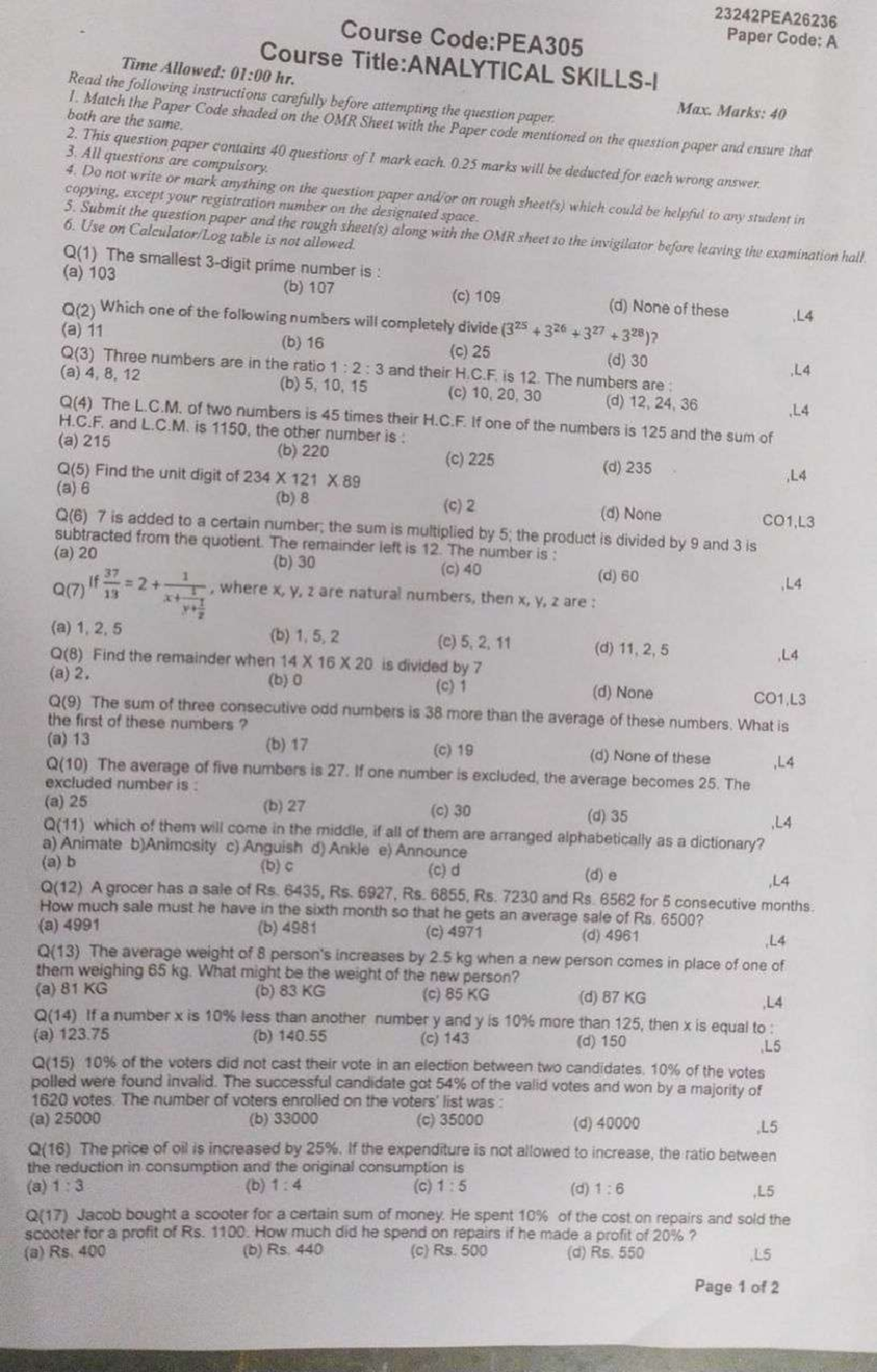 PEA305 Midterm Exam PYQ - Analytical Problem Set - Studocu