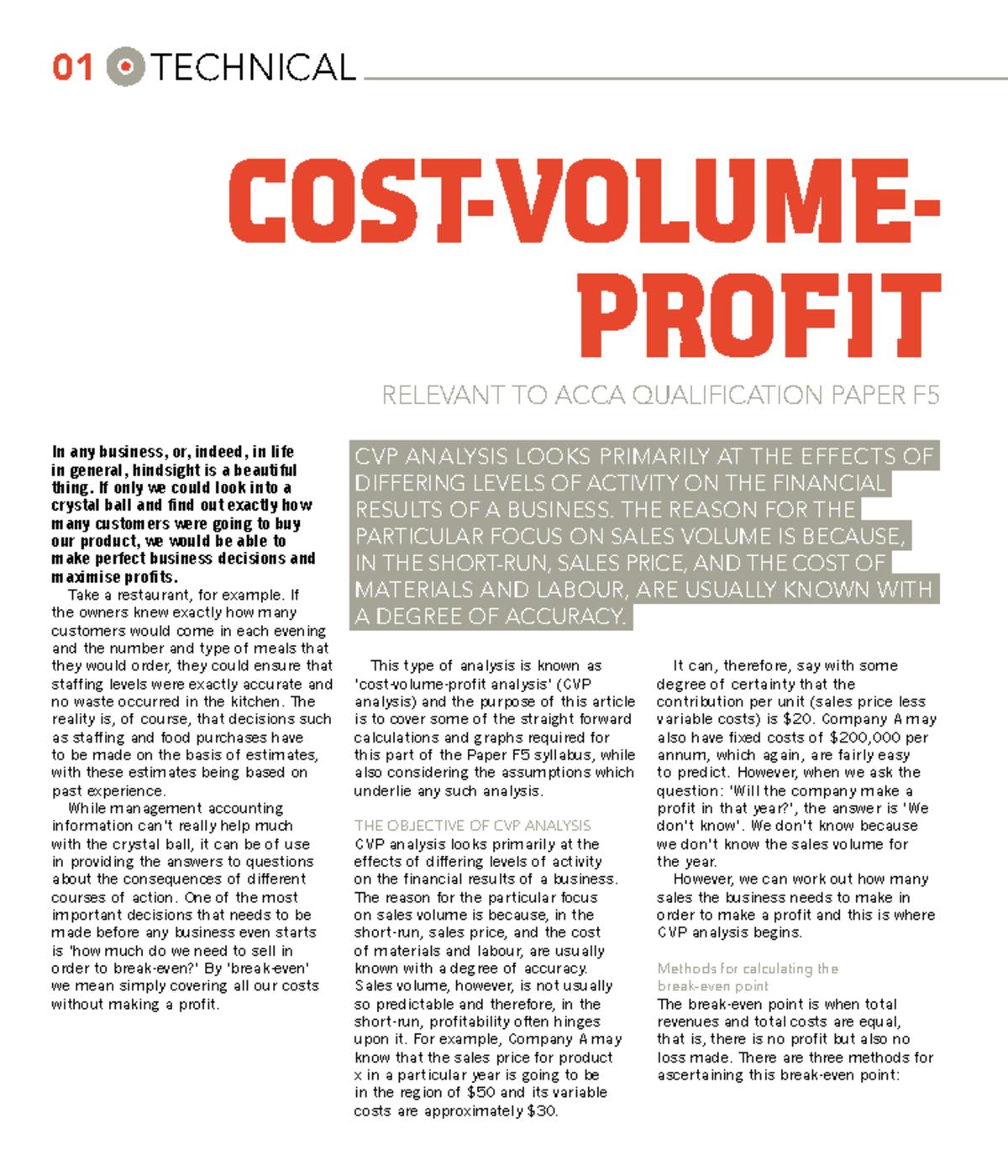 F5. CVP Analysis for Break-Even Point Calculation and Methods - Studocu
