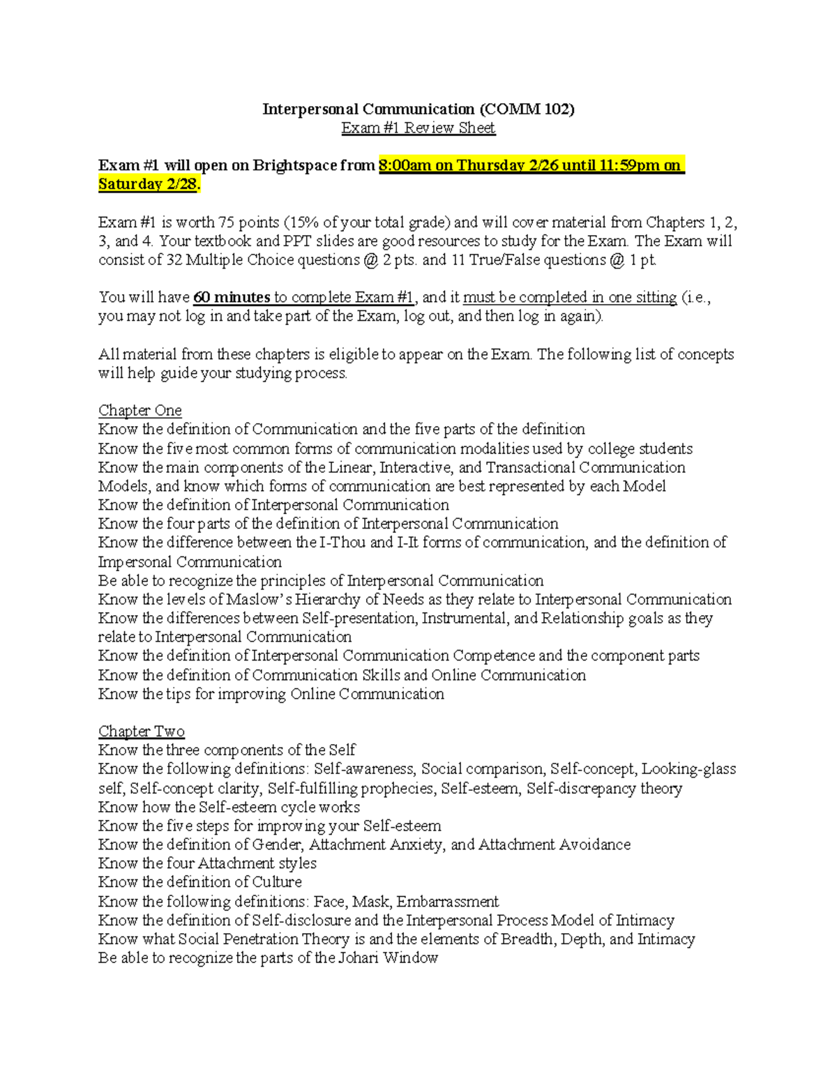 COMM 102 Exam #1 Review Sheet - Studocu
