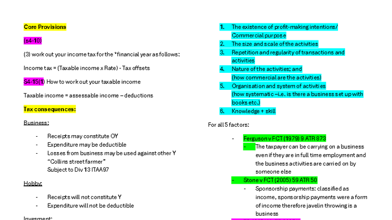 Module 8 - Income from Business: Tax Implications and Case Law - Studocu