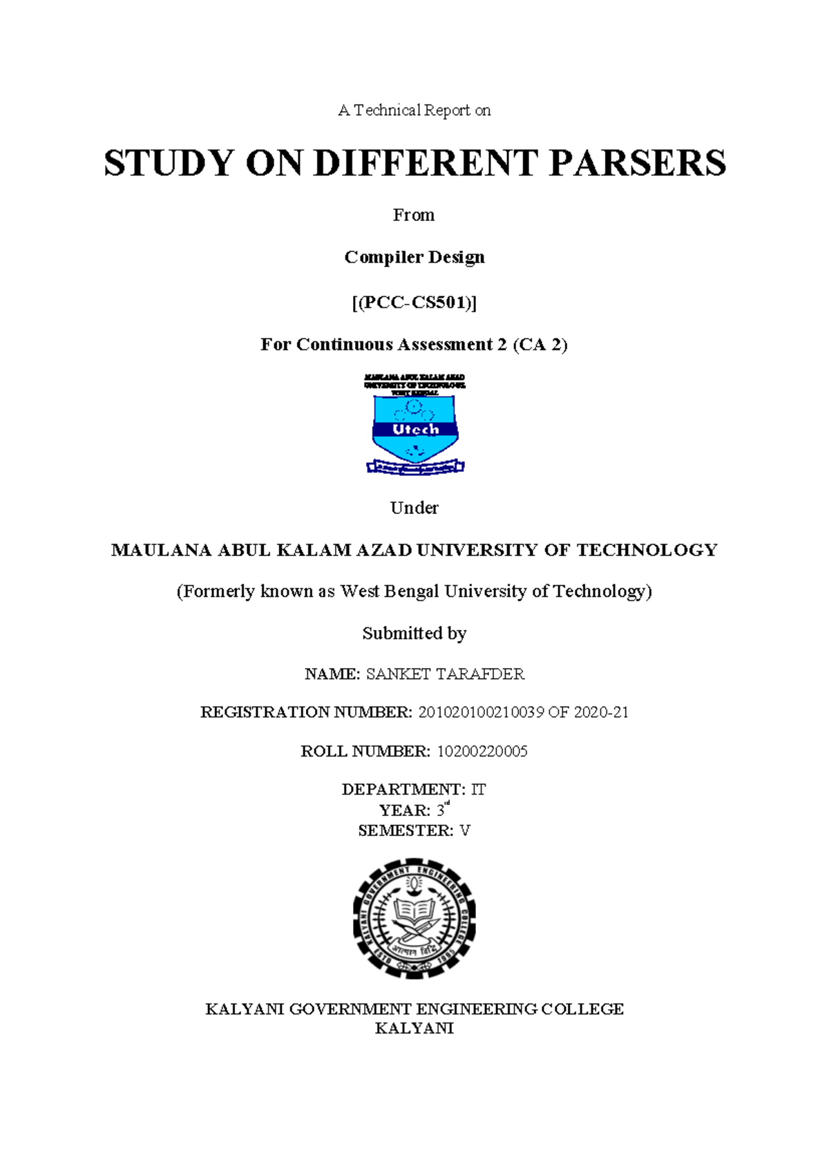 CA2-PCC-CS501: Study on Parsers in Compiler Design Report - Studocu