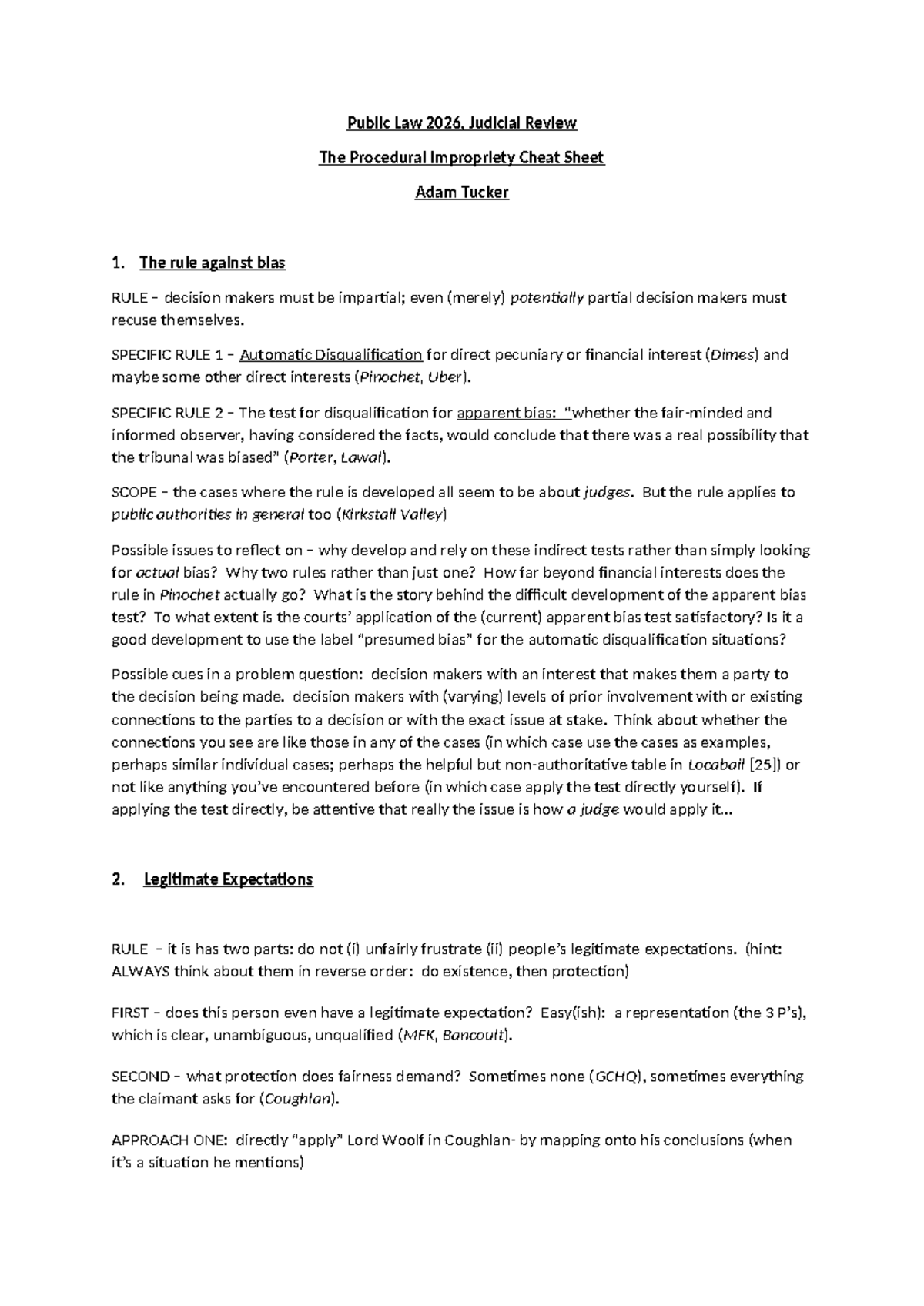 Public Law 2026: Judicial Review Procedural Impropriety Cheat Sheet ...