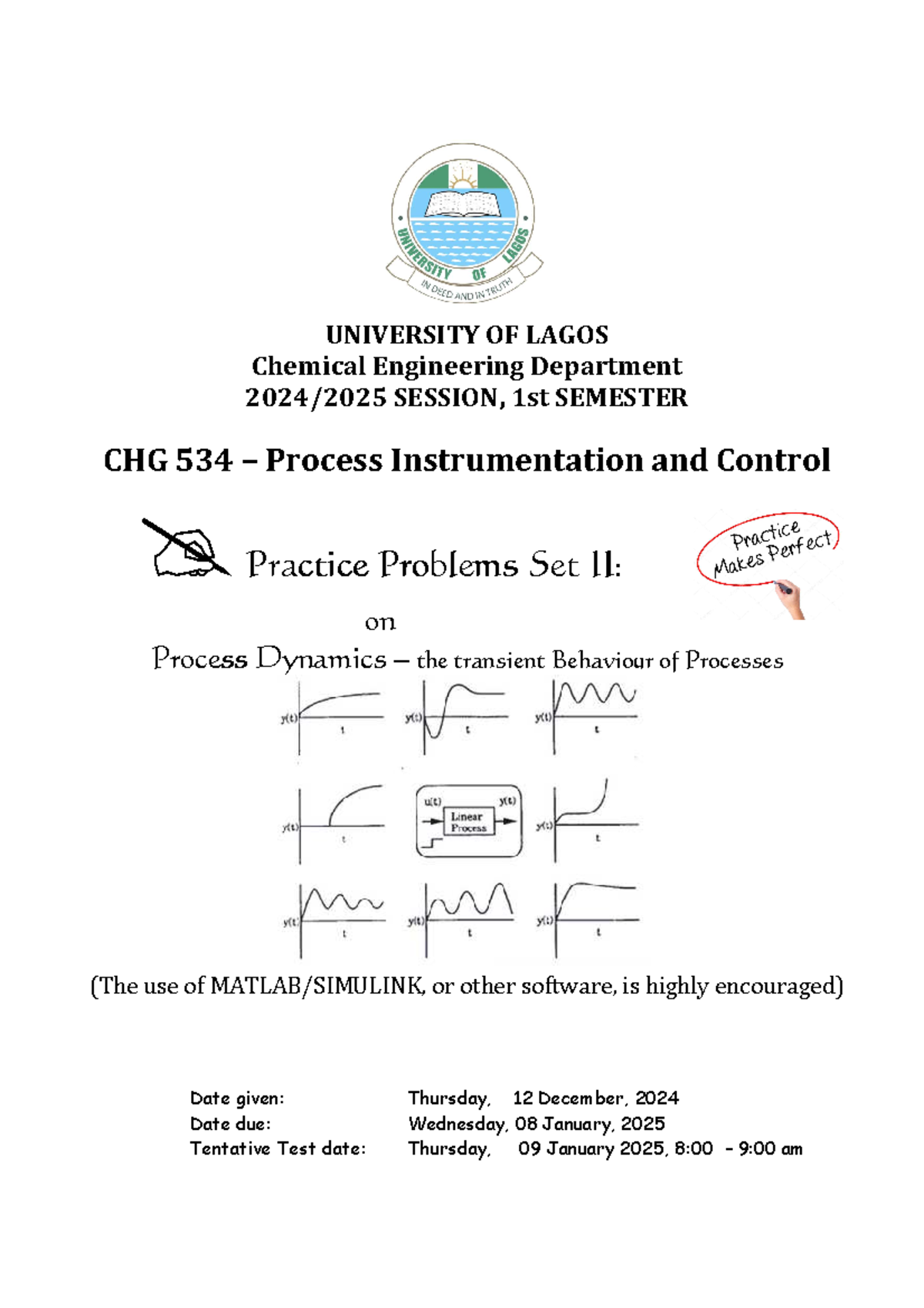 CHG534 Process Dynamics Practice Problems Set II (2024/2025) - Studocu