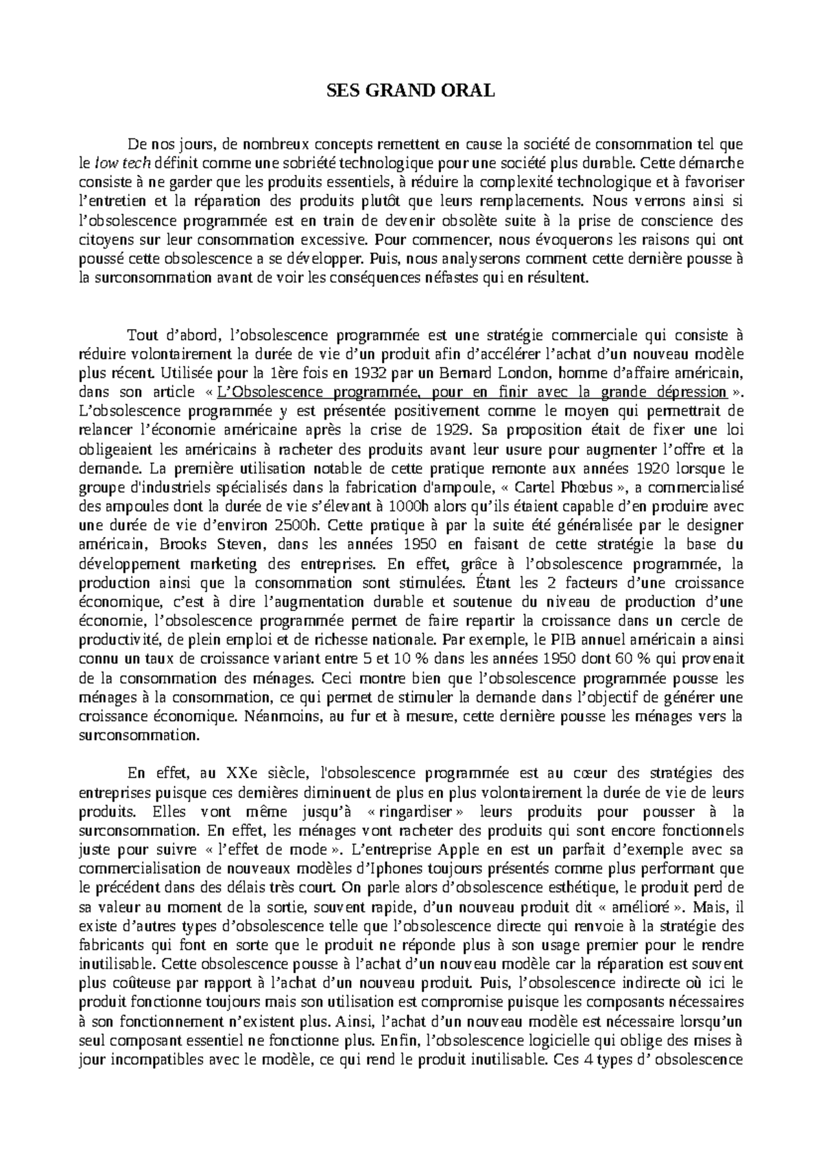 Grand Oral SES: Le Système de Ponzi et le Marché de Wall Street - Studocu