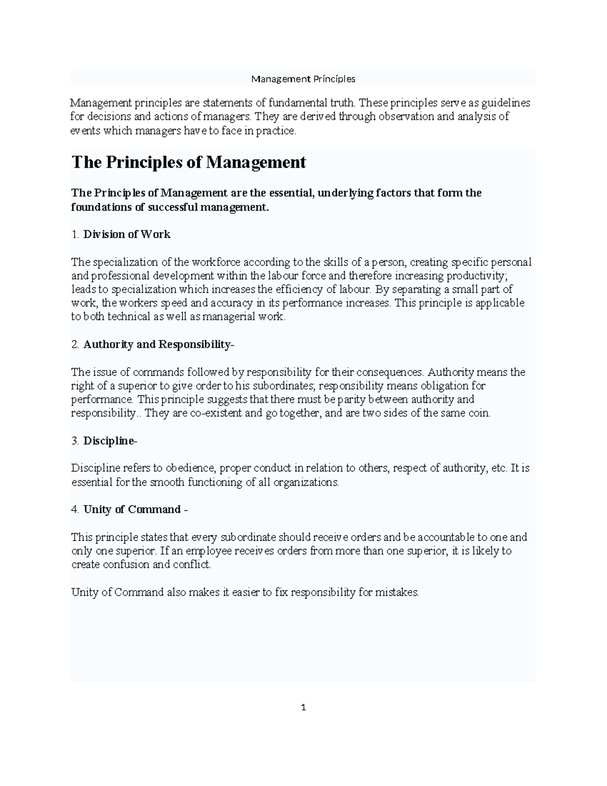 Topic N0.5 Management principles - Management Principles Management ...