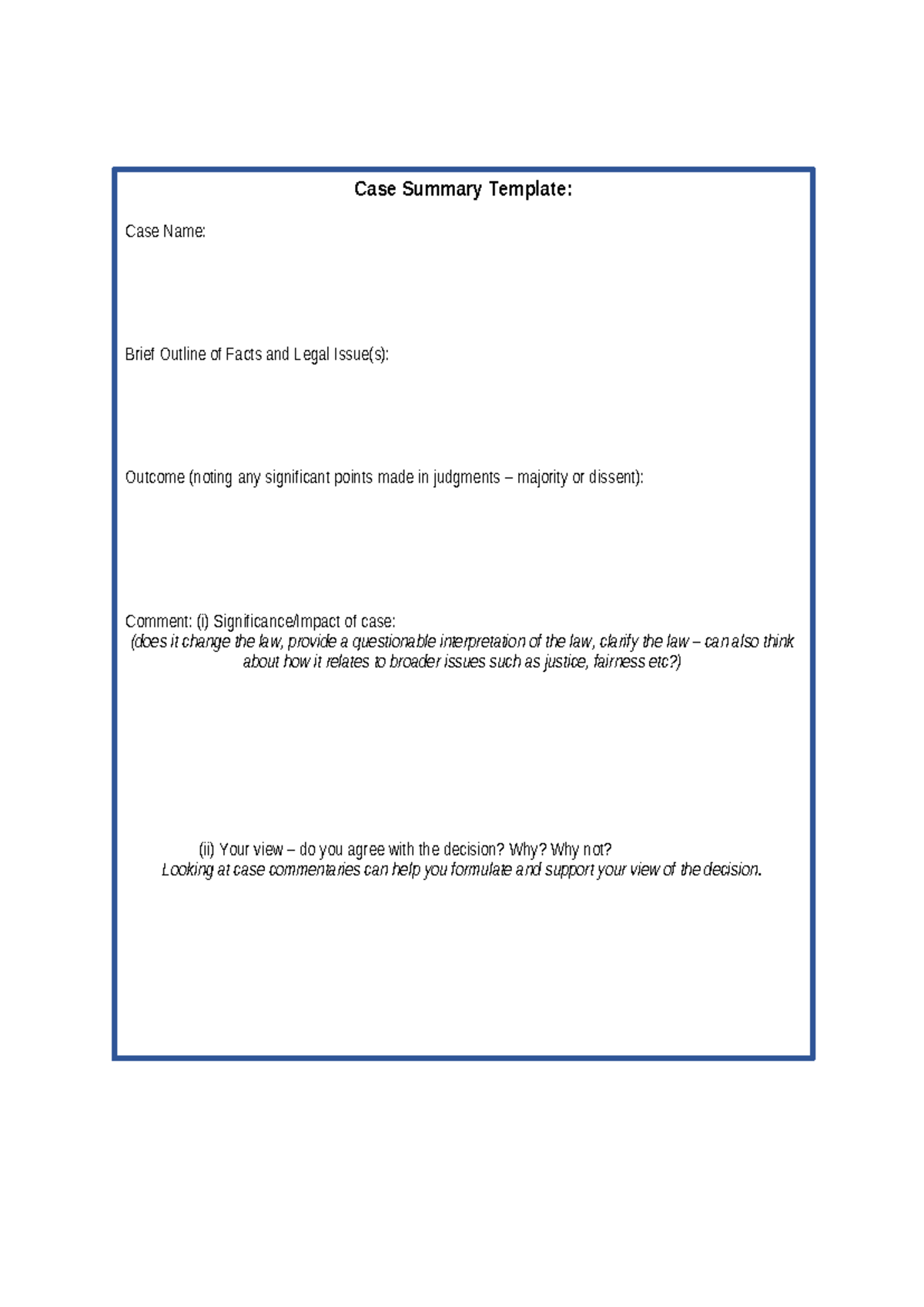 Case Summary Template - Case Summary Template: Case Name: Brief Outline ...