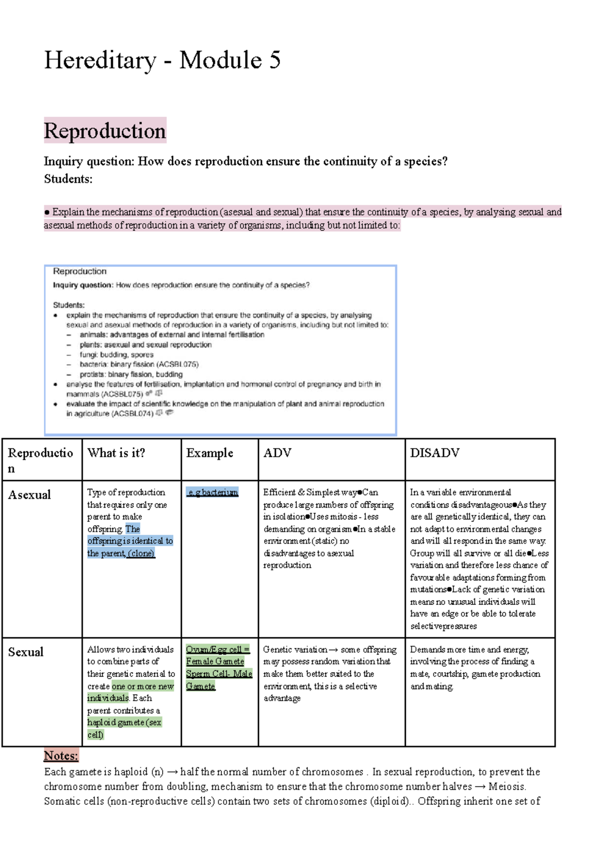 Hereditary - Module 5 - Reproduction Mechanisms and Species Continuity ...