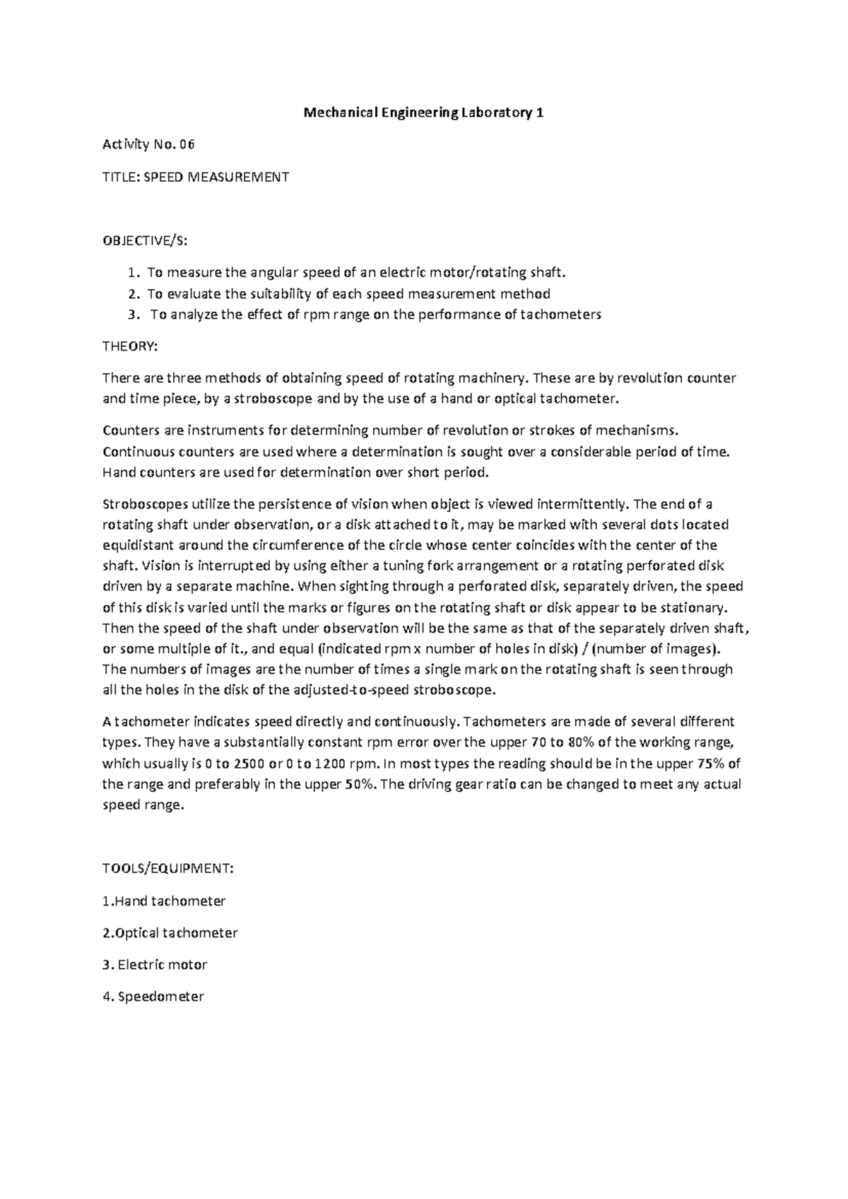 Group-6 LAB- Report- Final - Mechanical Engineering Laboratory 1 ...