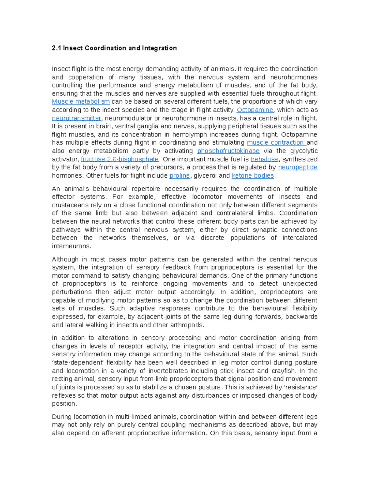 Insect Physiology: Coordination & Integration of Flight Mechanisms ...