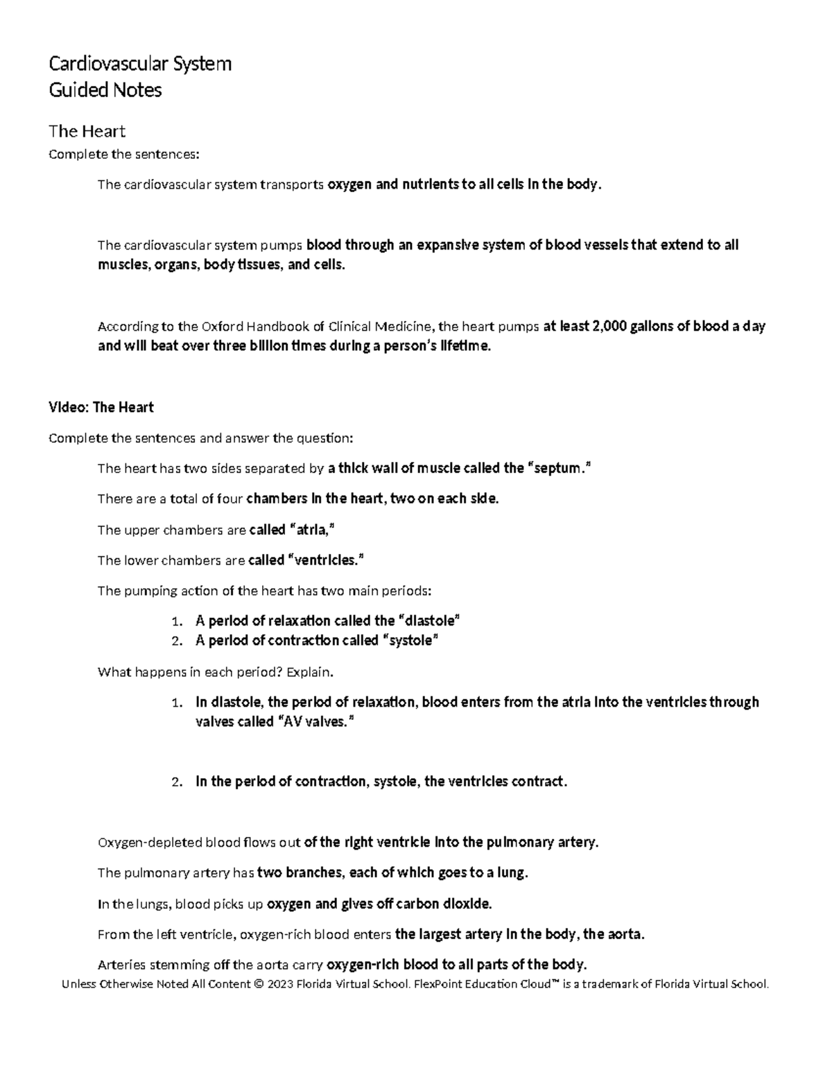 Cardiovascular System: Guided Notes on Heart Function & Disorders ...