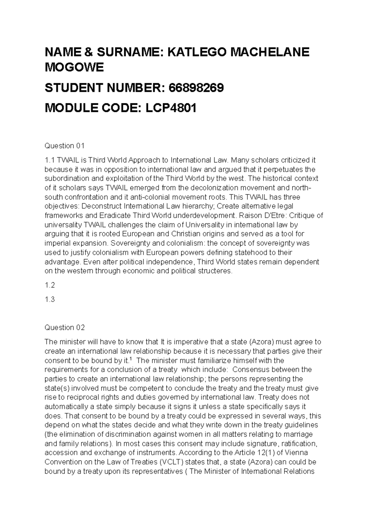LCP4801: Inter Exam Notes - TWAIL & International Law Concepts - Studocu