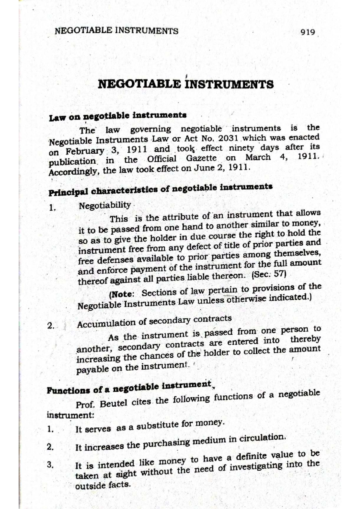 Negotiable Instruments Overview - Law 919 - Studocu