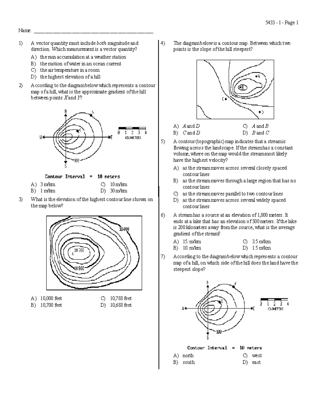 5433 Topographic Map Analysis and Vector Quantities Quiz - Studocu