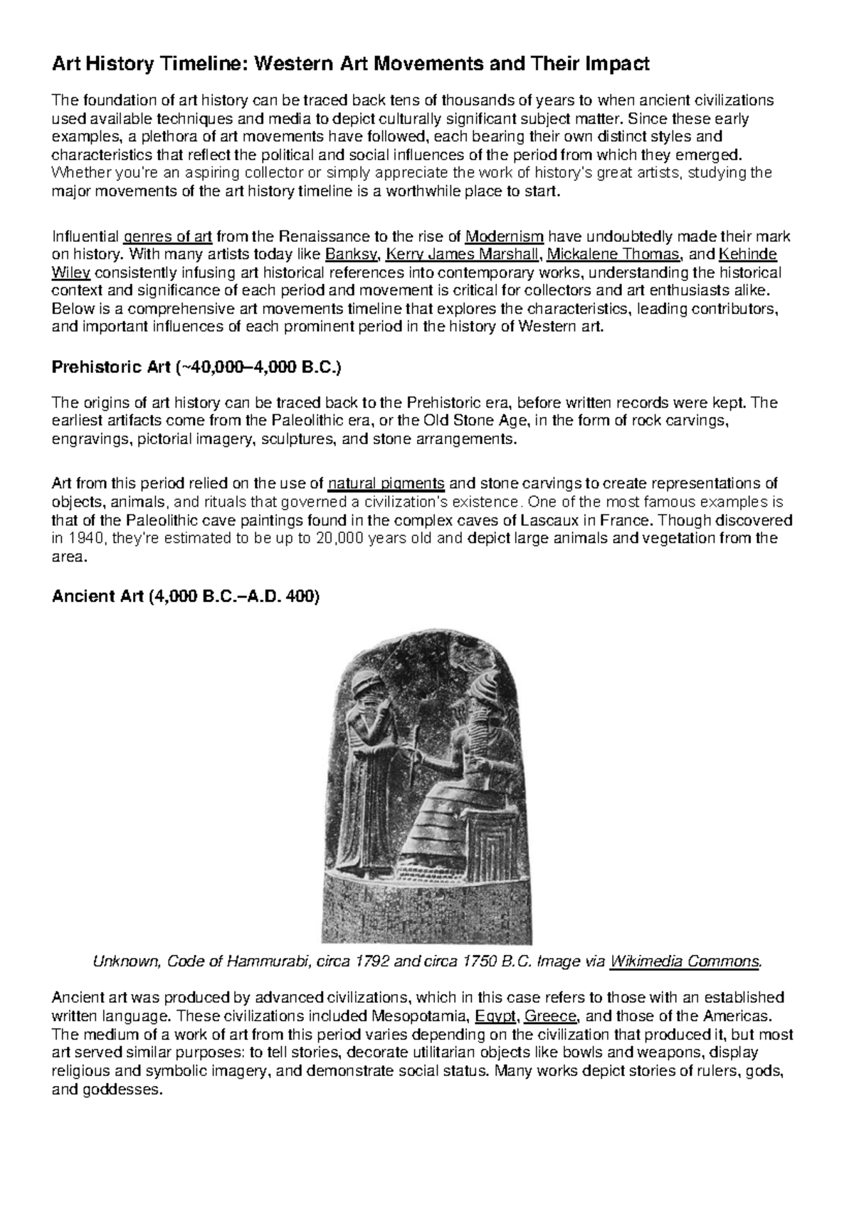 Art History Timeline: Key Western Movements and Their Influence - Studocu