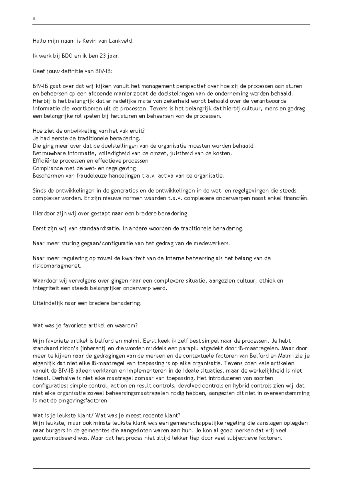 BIV-IB: Management Control en Procesbeheersing Samenvatting - Studeersnel