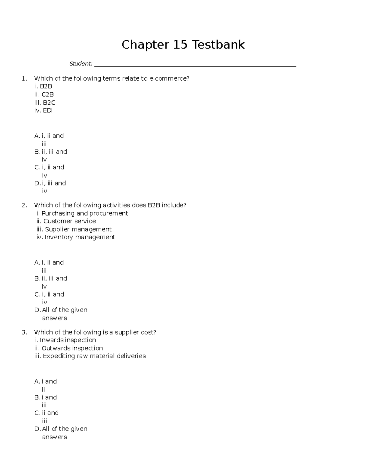 Chapter 15 Testbank Questions & Answers - E-Commerce and B2B Concepts ...