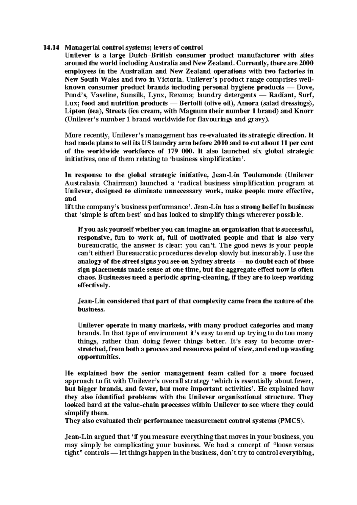 ACCT332 Revision workshop solutions - 14 Managerial control systems ...