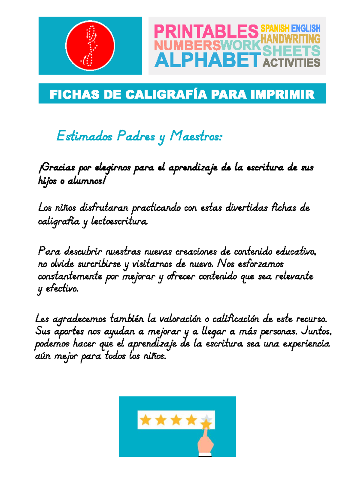 Fichas de Caligrafía y Escritura en Español e Inglés para Niños - Studocu
