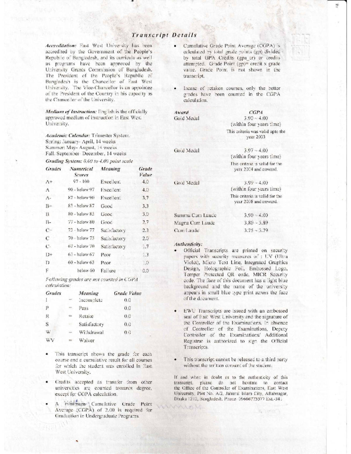 EWU Transcript Details: Accreditation, Grading, and Authenticity - Studocu