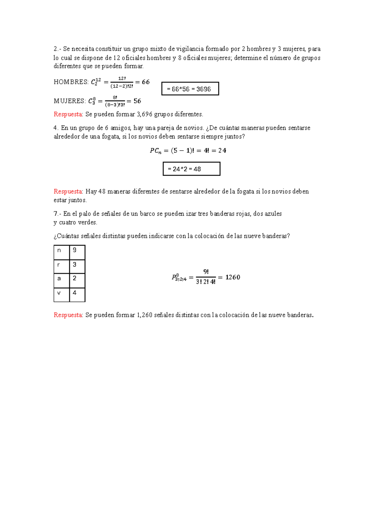 Ejercicio 2 - Combinaciones y Permutaciones en Matemáticas - Studocu