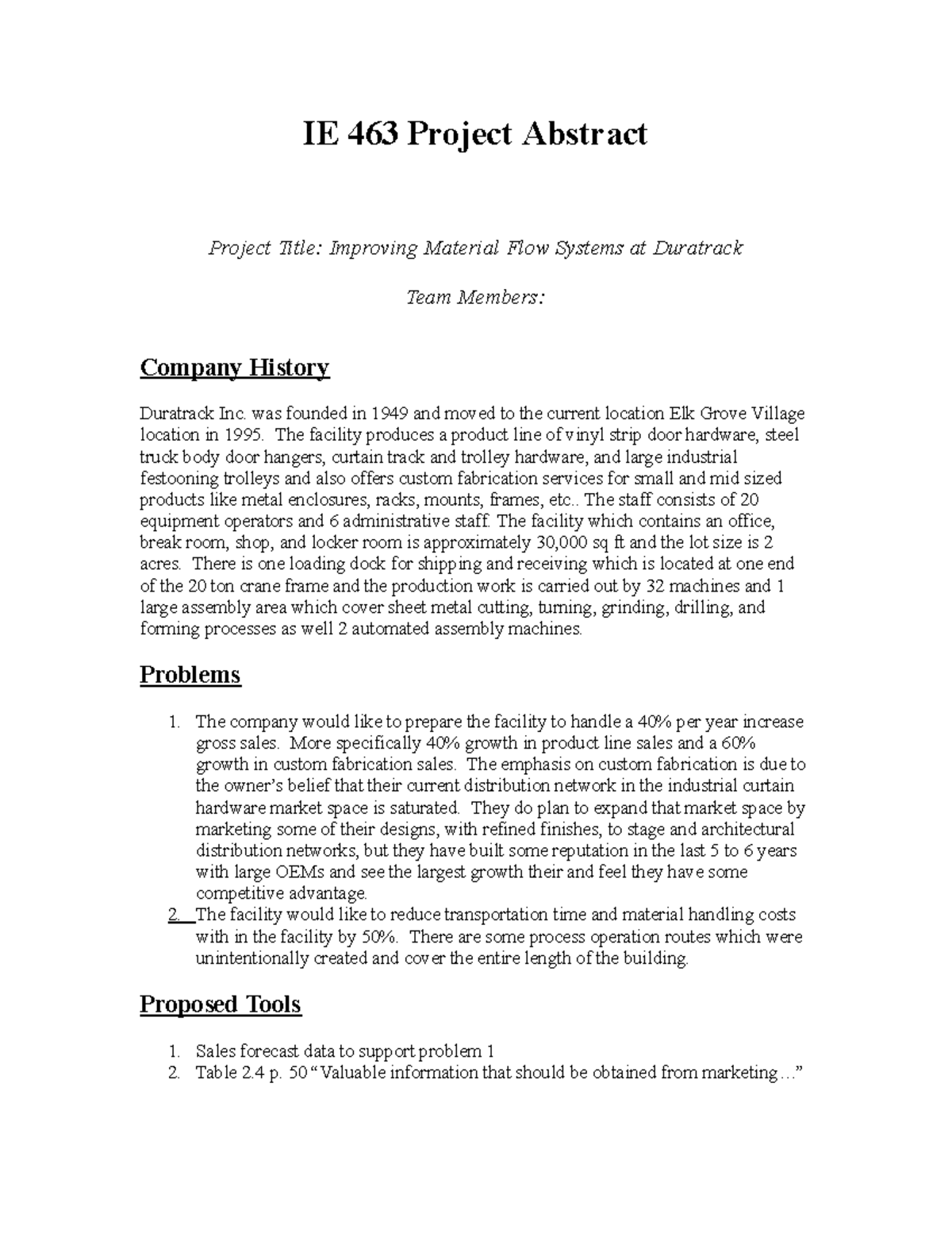Project Abstract - N/A - IE 463 Project Abstract Project Title ...