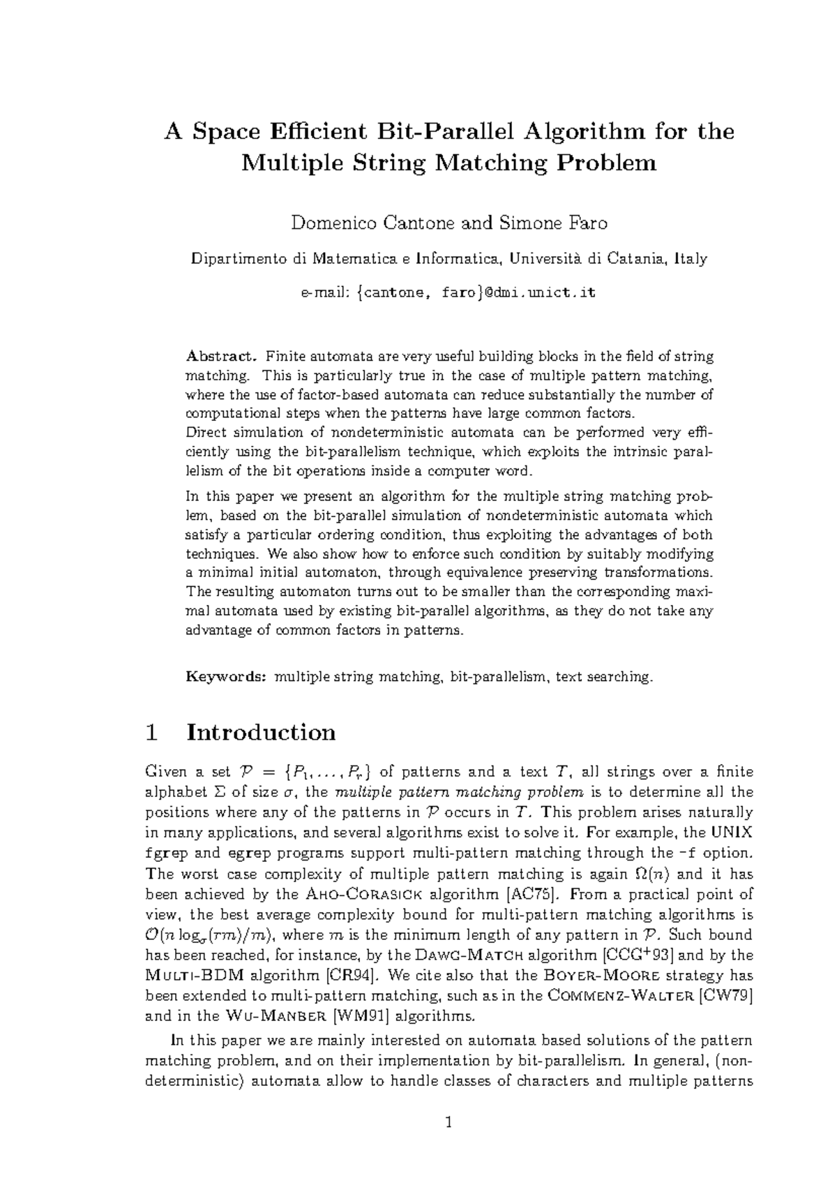 A Space Efficient Bit Parallel Algorithm - unict Abstract. Finite ...
